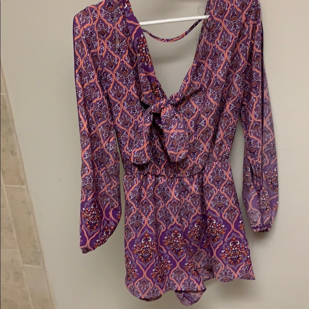 Trendy purple Romper Open back and V